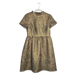 Marks and Spencer Women's Gold Jacquard Style Skater Dress in Gold/Gray - US 6